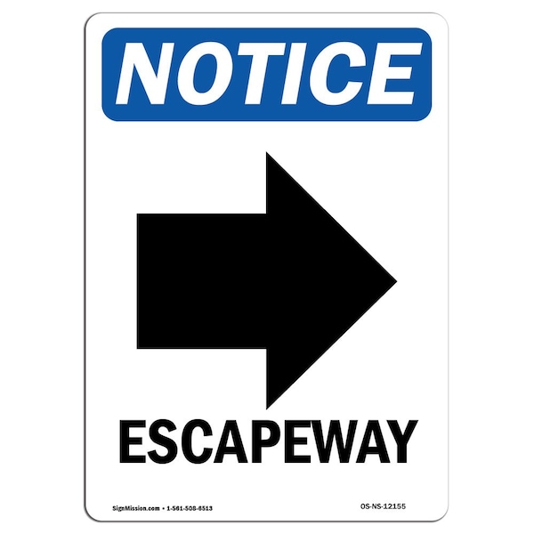 Signmission OSHA Notice, 7" Height, Escapeway Right Arrow Sign With Symbol, 7" X 5", Portrait OS-NS-D-57-V-12155 - main